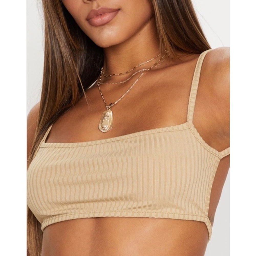PRETTY LITTLE THING STONE RIB STRAPPY BACK BRALET SIZE US 4